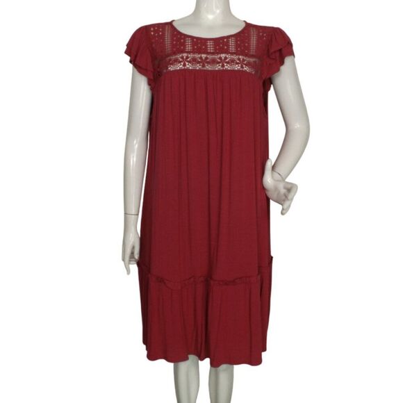 new Torrid Dress, 2, Lace Yoke, Ruffle hem, Flutter cap sleeve, Short, Red Bud - Picture 1 of 16
